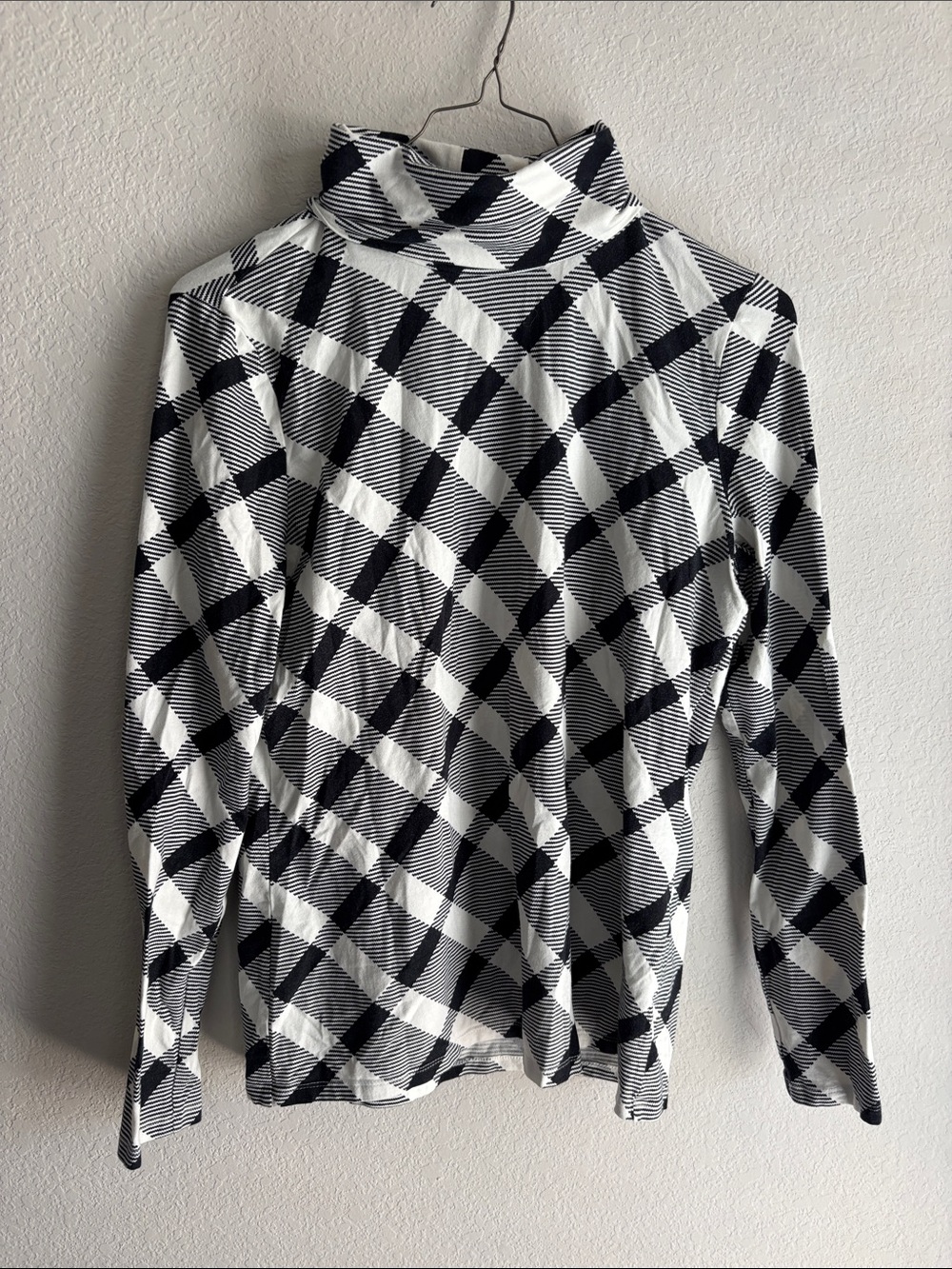Talbots Black & White Plaid Turtleneck Long-Sleeve Top